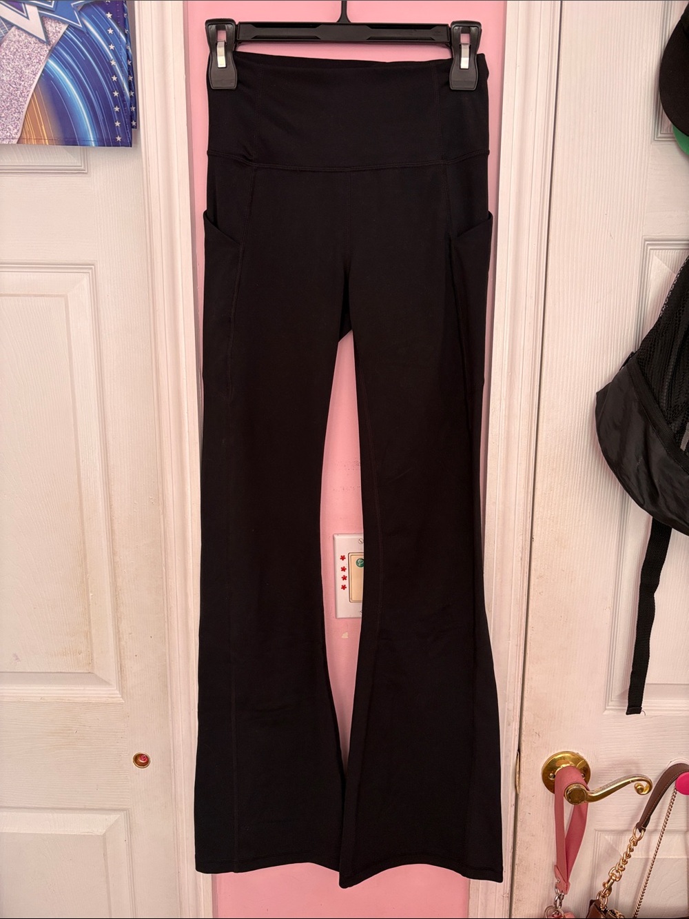 Athleta Black High-Waist Flare Leggings with Side Pockets